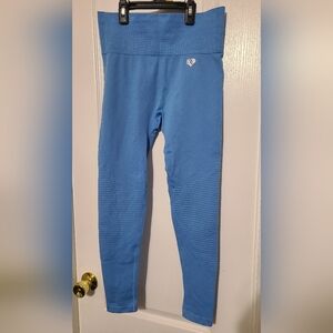 High-Rise Blue Ribbed Waist Leggings